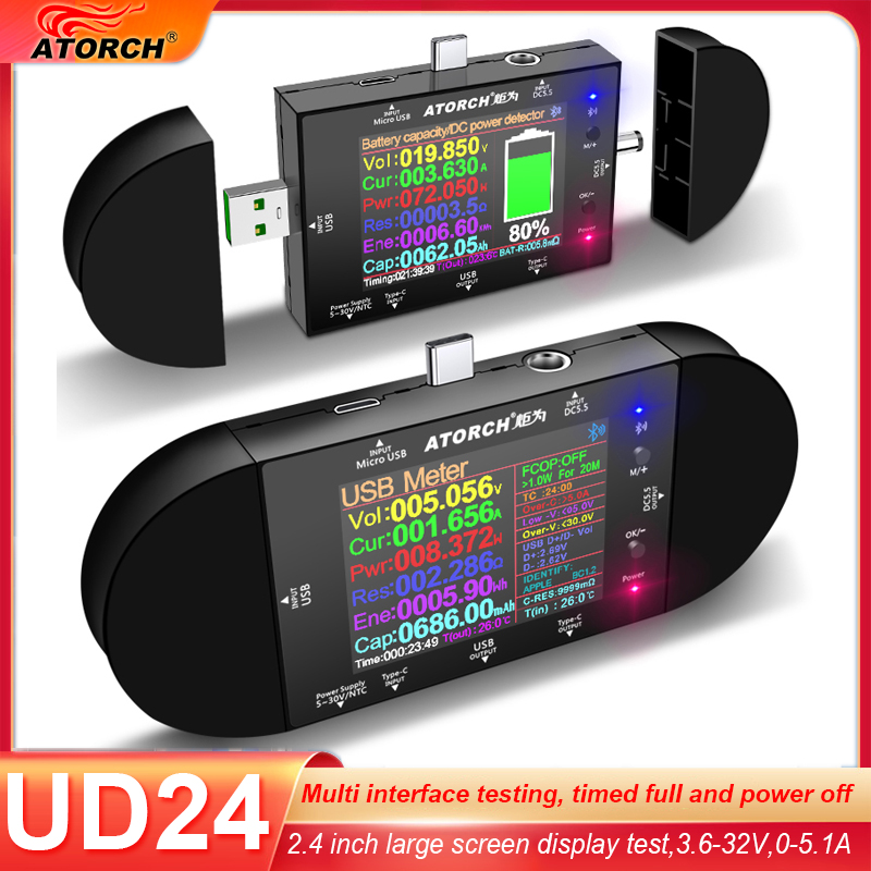 Co Detector Plug - UD24 2.4'인치 USB 테스터 DC5.5 Type-C