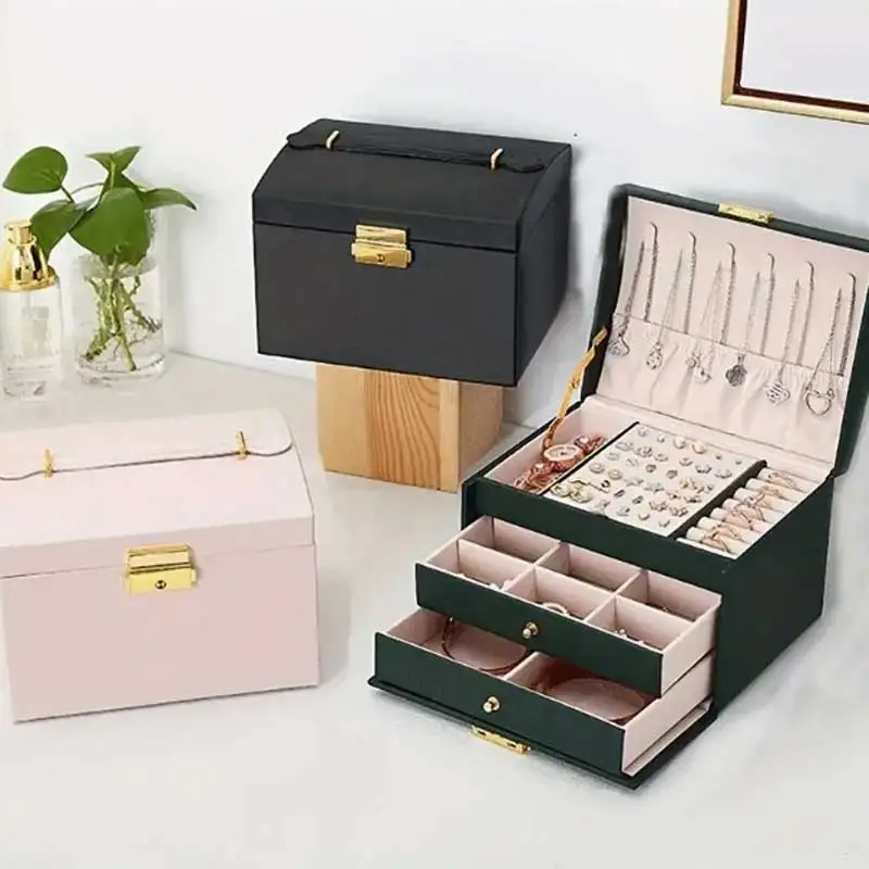 보안 키 잠금 장치가 있는 3단 서랍 PU 가죽 보석함 - Lockbox Key Secure 리뷰 및 가격